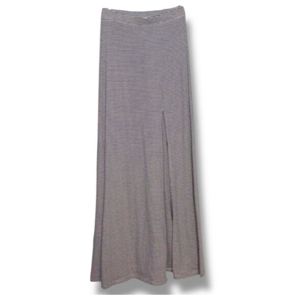 Forever 21 Y2K Navy/White Striped Long Front Slit A-line Maxi Skirt Size Large - Picture 7 of 14